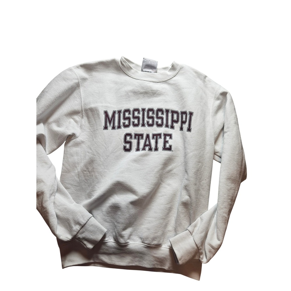 Champion Mississippi State Bulldogs Sweatshirt White Crewneck Mens Small MSU
